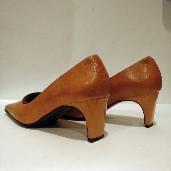 5 - 5.5 CANGO & RINALDI Italy Leather shoes low heel Y2K Ochre Yellow - Picture 6 of 13